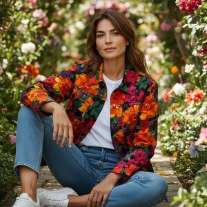 Jones New York Vibrant Floral Full Zip Women's Sz. 1x